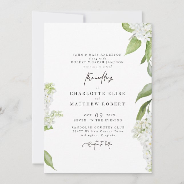 Exquisite Modern White Floral Wedding Invitation (Front)