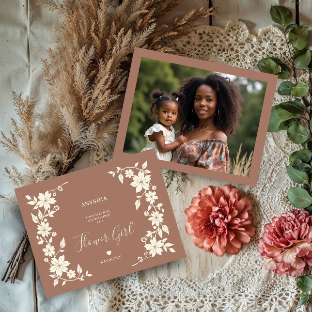 Exquisite Moka Romantic Floral Border Flower Girl (Exquisite Moka Mousse Romantic Floral Border Flower Girl, Bridesmaid, Maid/Matron of Honor Proposal)