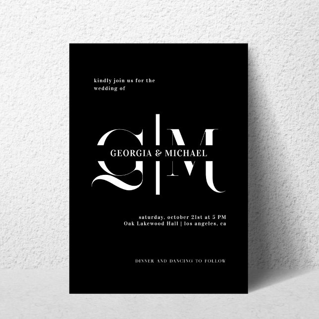 Exquisite Monogram Minimalist Black Wedding Invitation (Creator Uploaded)