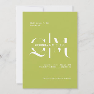 Exquisite Monogram Minimalist Chartreuse Wedding Invitation