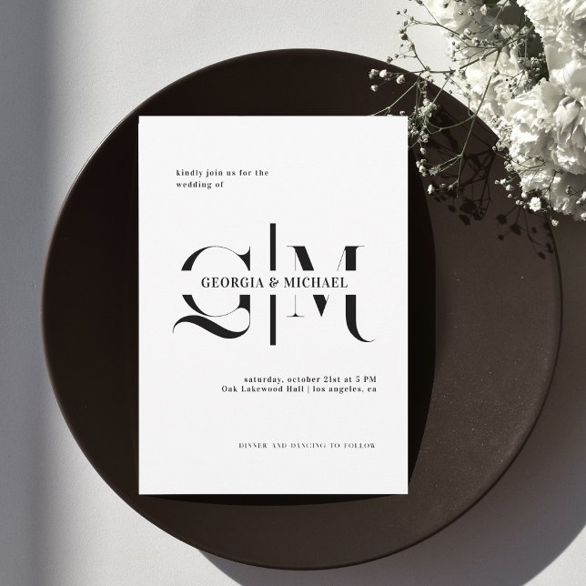 Exquisite Monogram Minimalist White Wedding Invitation (Creator Uploaded)