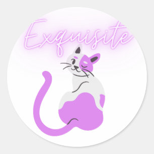 Exquisite Neon Pink Cat Classic Round Sticker