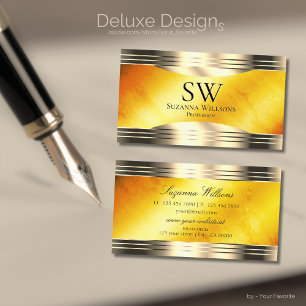 Exquisite Orange Marble Gold Borders with Monogram Business Card