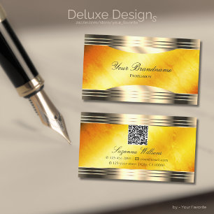 Exquisite Orange Marble Gold Borders with QR Code Business Card