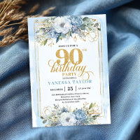 Exquisite pale blue gold style 90th birthday