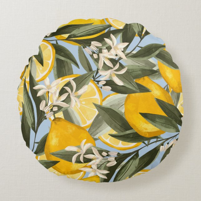 Exquisite pattern with yellow bergamot fruits, cit round cushion (Front)