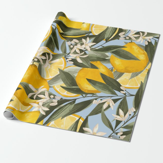 Exquisite pattern with yellow bergamot fruits, cit wrapping paper (Unrolled)