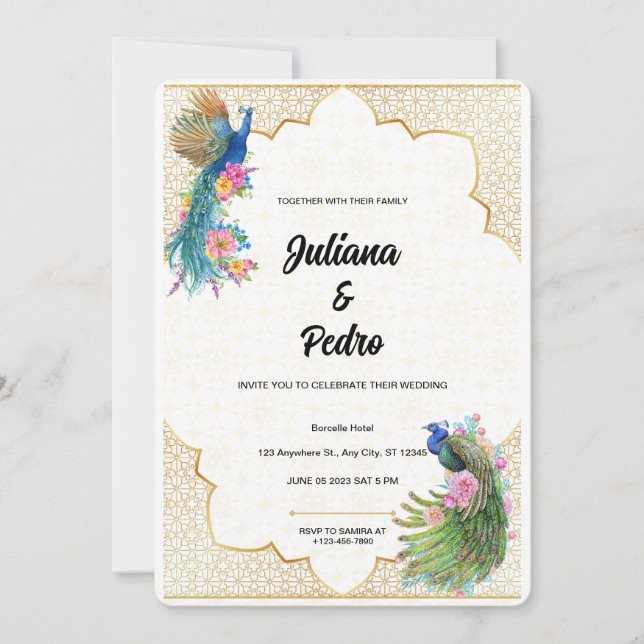 Exquisite Peacock Theme Wedding Invitation (Front)