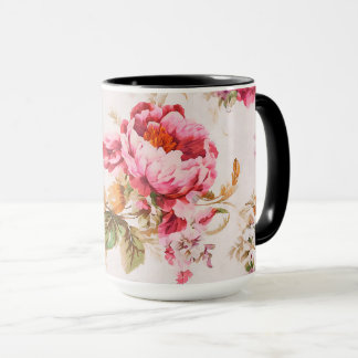 Exquisite Pink and Orange Flowers. Shabby Chic Mug