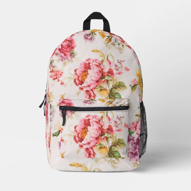 Exquisite Pink and Yellow Flowers. Shabby Chic Printed Backpack (Front)