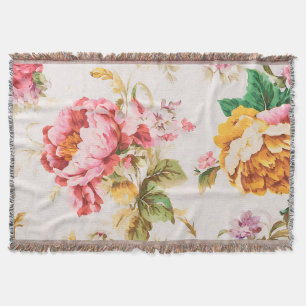 Exquisite Pink and Yellow Flowers. Shabby Chic Throw Blanket