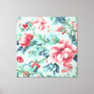Exquisite Pink Claret Flowers, Green Blue Leaves Canvas Print