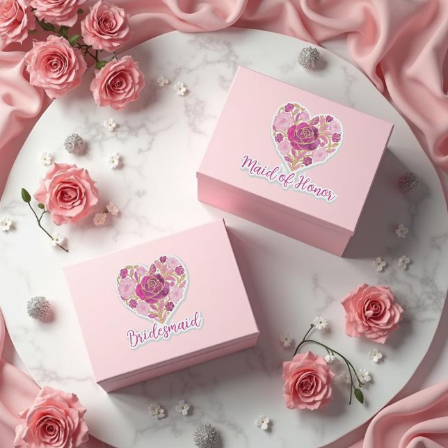 Exquisite Pink Floral Heart Bridal (Exquisite Pink Floral Heart Bridal Party Custom-Shaped Vinyl Stickers. )