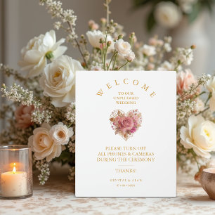 Exquisite Pink Floral Heart Unplugged Wedding Plaque