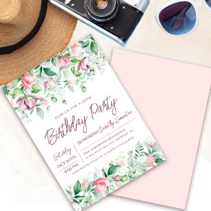 Exquisite Pink Mauve Floral 30th Birthday Invitation