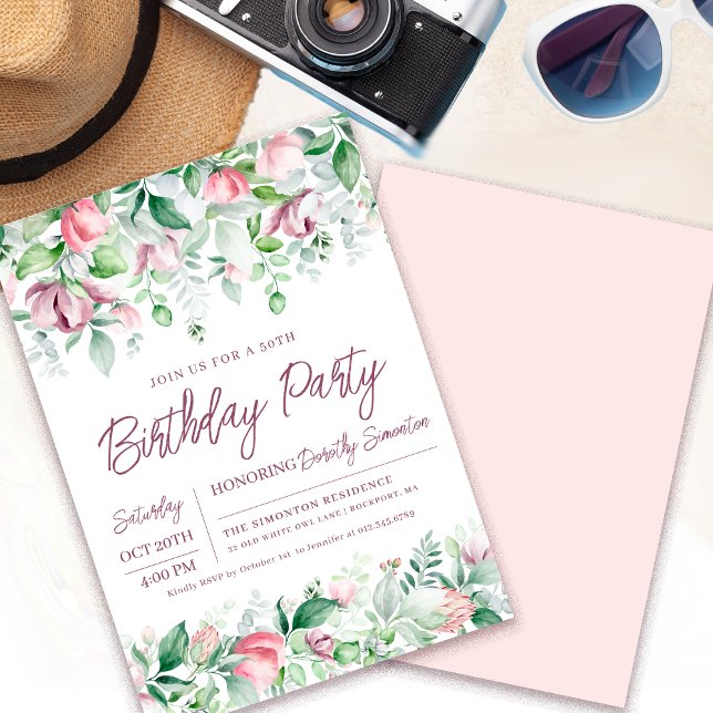 Exquisite Pink Mauve Floral 50th Birthday Invitation (Need a matching welcome sign? More coordinating party supplies. Message me!)