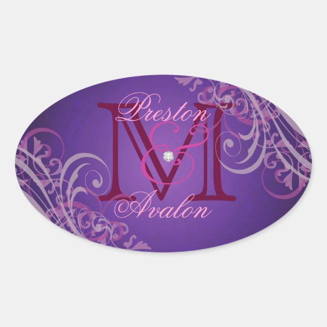 Exquisite Pink Scroll Monogram Purple Sticker (Front)