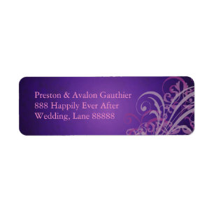 Exquisite Pink Scroll Purple Wedding Address Label