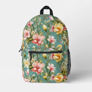 Exquisite Pink, Yellow Magnolia with White Flowers Printed Backpack