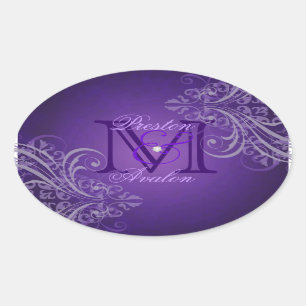 Exquisite Purple Scroll Monogram Purple Sticker