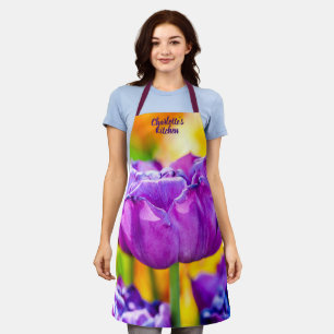 Exquisite Purple Tulip Flower Apron
