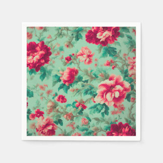 Exquisite Red Flowers and Lush Green Leaves Napkin