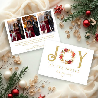 Exquisite Red Tones and Faux Gold Christmas Wreath Holiday Card