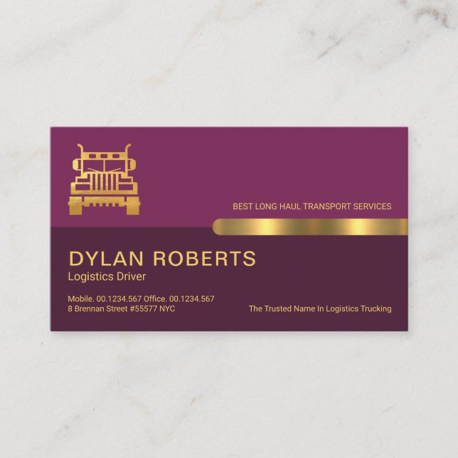 Exquisite Retro Purple Layers Logistics Transport Business Card (Front)