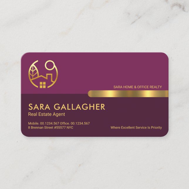 Exquisite Retro Purple Layers Realty Business Card (Front)