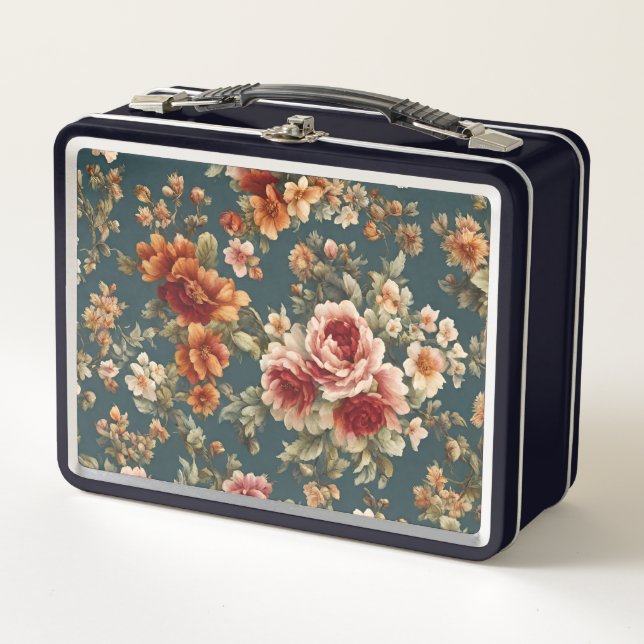 Exquisite Romantic Roses and Beautiful Flowers Metal Lunch Box (Front)