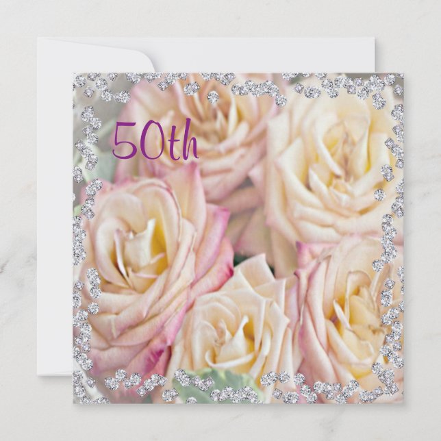 Exquisite Roses & Diamonds 50th Birthday Invitation (Front)