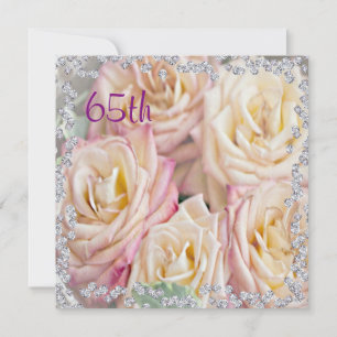 Exquisite Roses & Diamonds 65th Birthday Invitation