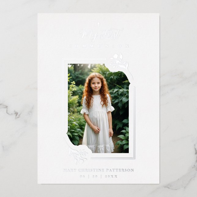 Exquisite Silver Botanical Frame First Communion  (Front)