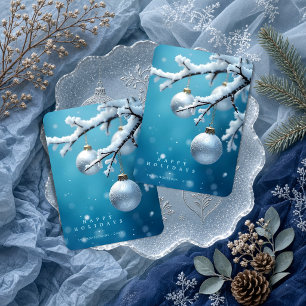Exquisite Silver Snowy Branches Christmas TMF26 Holiday Card