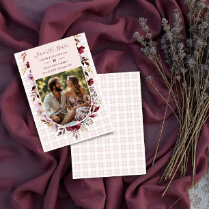 Exquisite Spring Burgundy Floral Arch Wedding Save The Date