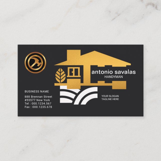 Exquisite Stylish Gold Home Iconic Icon Handyman Business Card (Front)