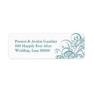Exquisite Teal Scroll White Wedding Address Label