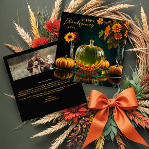 Exquisite Thanksgiving Amber Glass Pumpkin Autumn Holiday Card
