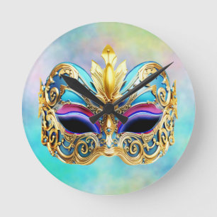 Exquisite Venectian  Mask on a Colored Background Round Clock