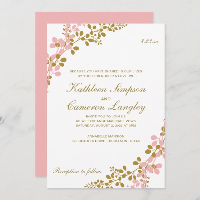 Exquisite Vines Invitation- Coral & Gold Invitation (Front/Back)
