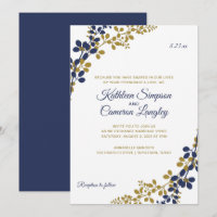 Exquisite Vines Wedding Invitation | Navy & Gold