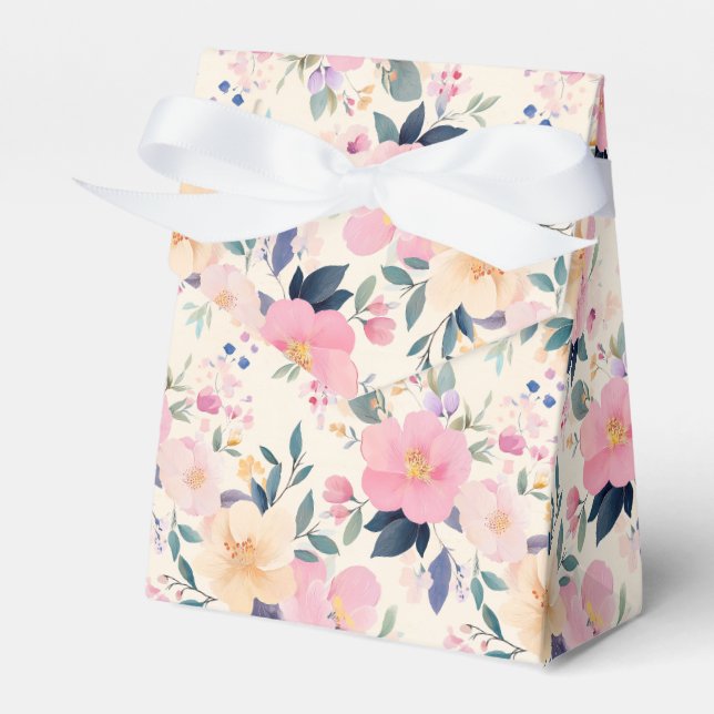 Exquisite Watercolor Floral Cream Pink Botanical Favour Box (Front Side)