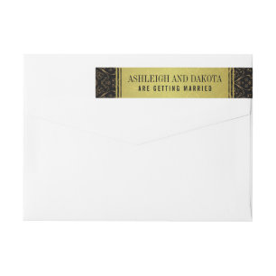 Exquisite Wedding Golden Overlay on Damask Wrap Around Label