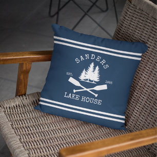 Exterior Nautical Lake House Family Oars Navy blue Cushion