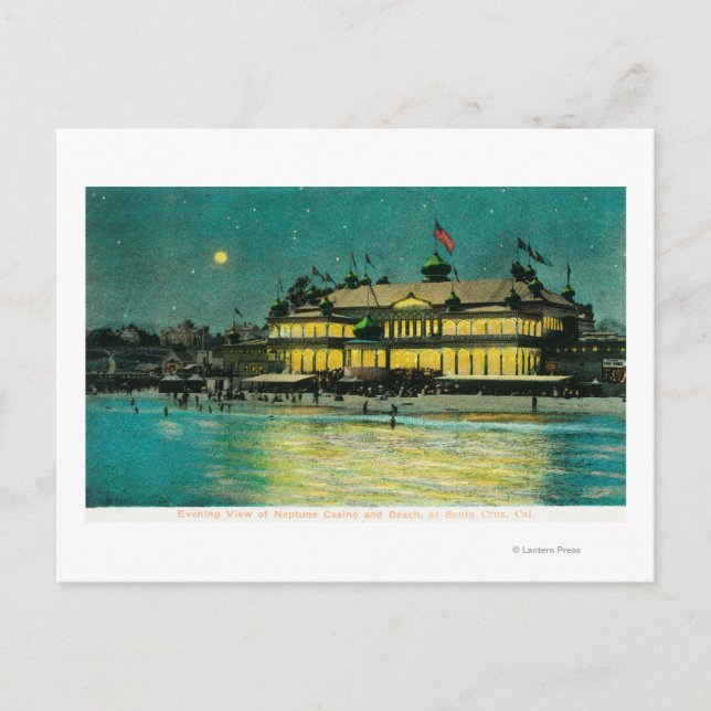 Exterior Night View of the Neptune Casino & Postcard (Front)