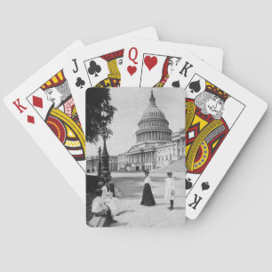 Exterior of the Capitol building with women Playing Cards
