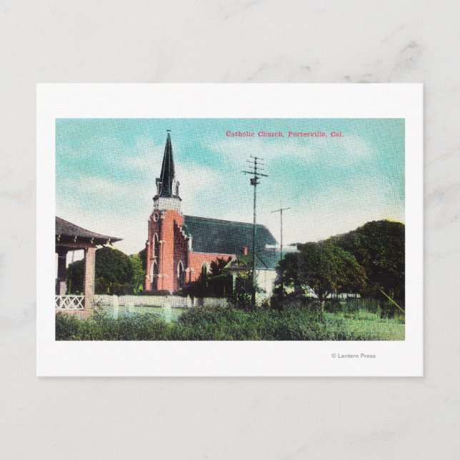 Exterior View of a Catholic Church Postcard (Front)