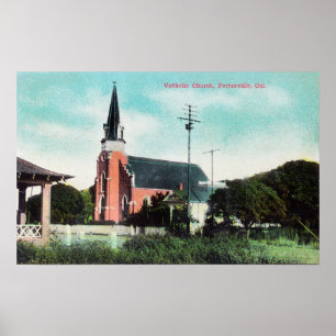 Exterior View of a Catholic Church Poster