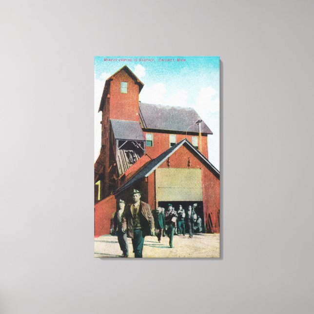 Exterior View of a Mine, Workers Exiting Canvas Print (Front)