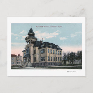 Exterior View of East Side School Bldg Postcard